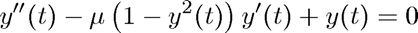 $$ y''(t) - \mu\left(1-y^2(t)\right)y'(t) + y(t) = 0 $$